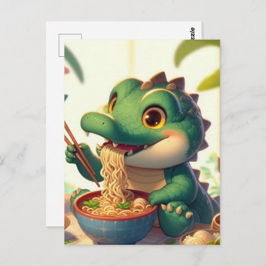 Schattige alligator die noedels eet briefkaart (Voorkant / Achterkant)