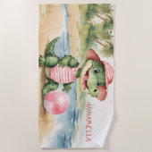 Schattige Alligator Meisje Gepersonaliseerd Strandlaken (Voorkant)