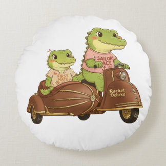 Schattige Alligators op Vintage Scooter met Zijspa Rond Kussen