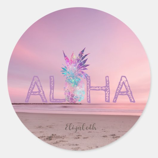 Schattige Aloha Hawaïaanse ananas, strand zonsonde Ronde Sticker (Voorkant)