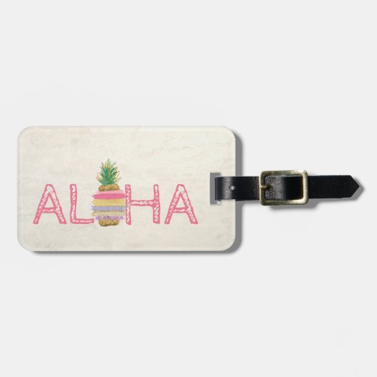 Schattige Aloha Hawaïaanse Gestreepte Ananas Bagagelabel (Voorkant horizontaal)