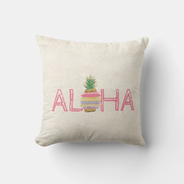Schattige Aloha Hawaiiaanse Gestreepte Ananas Kussen (Voorkant)
