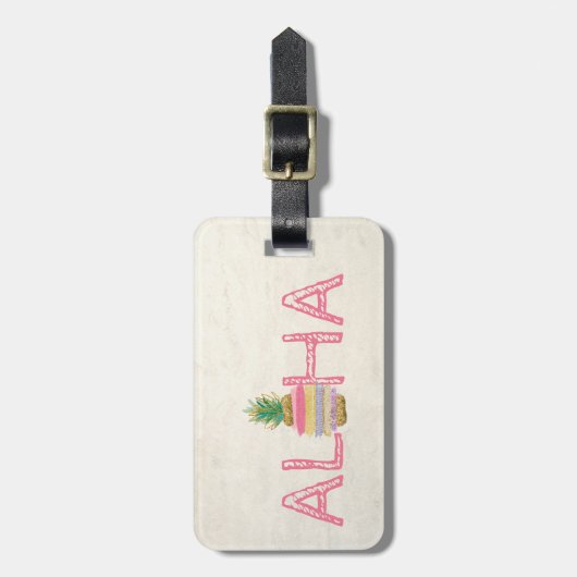 Schattige Aloha Hawaiian Striped Pineappel Bagagelabel (Voorkant verticaal)