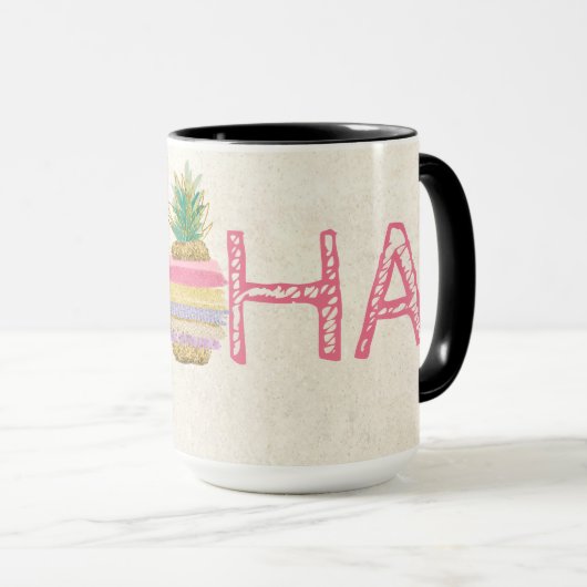 Schattige Aloha Hawaiian Striped Pineappel Mok (Voorkant rechts)