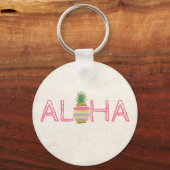 Schattige Aloha Hawaiian Striped Pineappel Sleutelhanger (Voorkant)