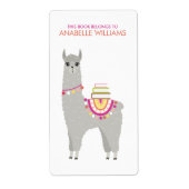 Schattige Alpaca gepersonaliseerde Kinder Bookplat Etiket (Voorkant)