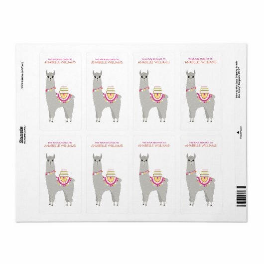 Schattige Alpaca gepersonaliseerde Kinder Bookplat Etiket (Full Sheet)