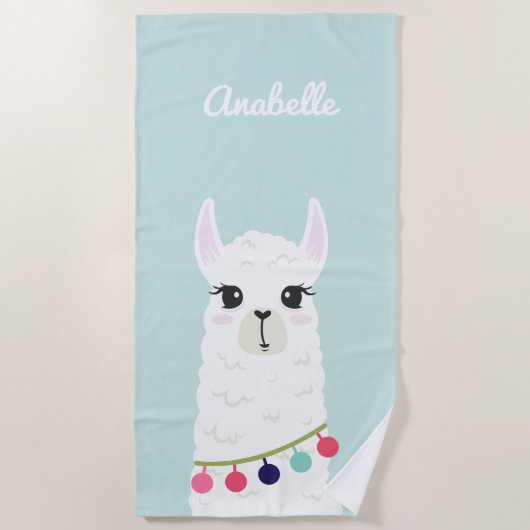 Schattige Alpaca gepersonaliseerde Kinder Strandlaken (Voorkant)