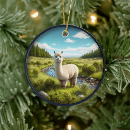 Schattige Alpaca in een Weiland  Keramisch Ornament