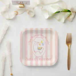 Schattige Alpaca met Ballon Blush Roze Kinderverja Papieren Bordje