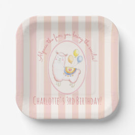 Schattige Alpaca met Ballon Blush Roze Kinderverja Papieren Bordje