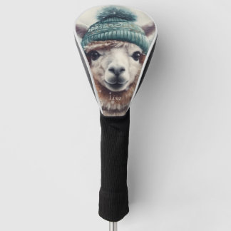 Schattige alpaca met blauwe muts golfheadcover
