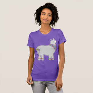 Schattige alpaca met bloemen verjaardag t-shirt