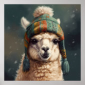 Schattige alpaca met schattige Boliviaanse muts Poster (Voorkant)