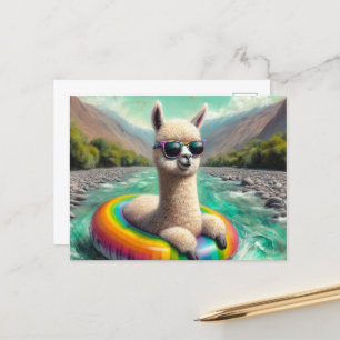 Schattige Alpaca op een Rainbow Color Float Briefkaart