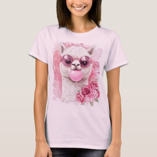 Schattige Alpaca T-shirt – Bubblegum Llama met Sun (Voorkant)