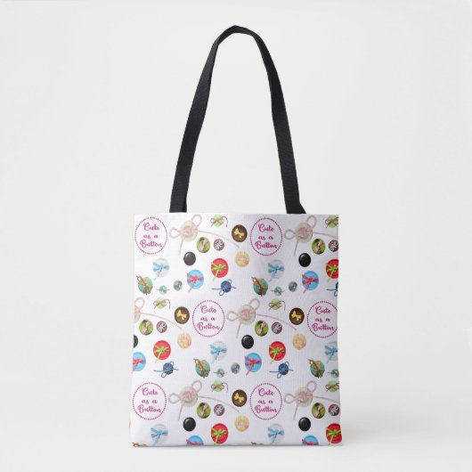 Schattige Als Button Naaien Quote Buttonnen & Lint Tote Bag (Voorkant)