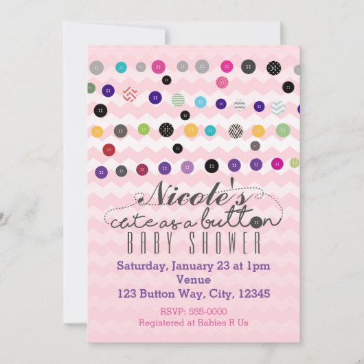 SCHATTIGE ALS BUTTON Roze Baby Shower Invitations Kaart (Voorkant)