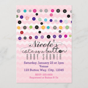 SCHATTIGE ALS BUTTON Roze Baby Shower Invitations Kaart