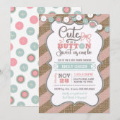 Schattige als een Button Baby shower Invitation Mi Kaart (Voorkant / Achterkant)