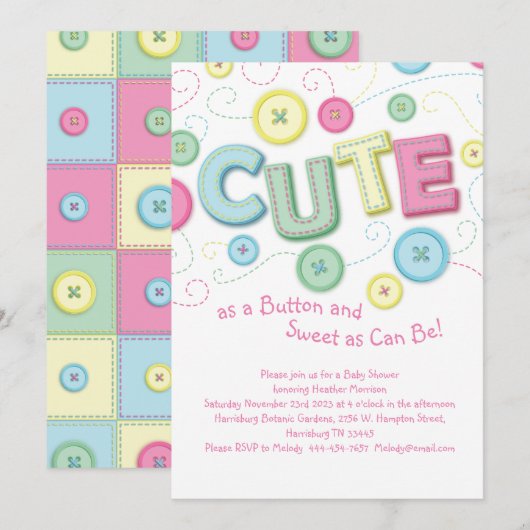 Schattige als een Button Baby shower Naaien Quilte Kaart (Voorkant / Achterkant)