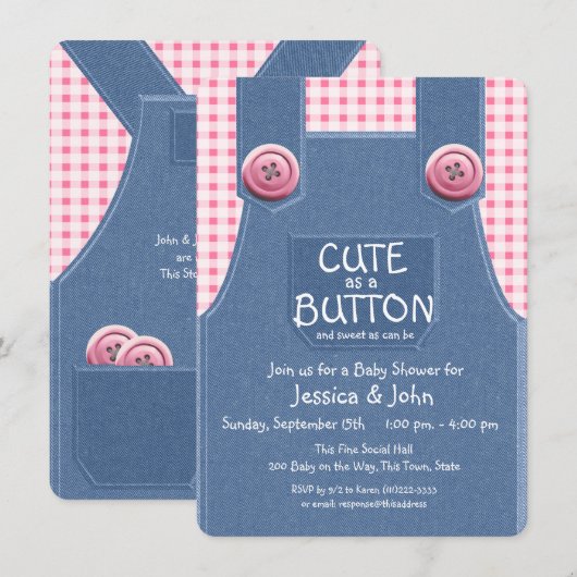 Schattige als een Button Denim en Pink Kaart (Voorkant / Achterkant)