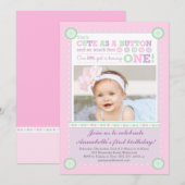 Schattige als een Button (Pastels) Eerste Verjaard Kaart (Voorkant / Achterkant)