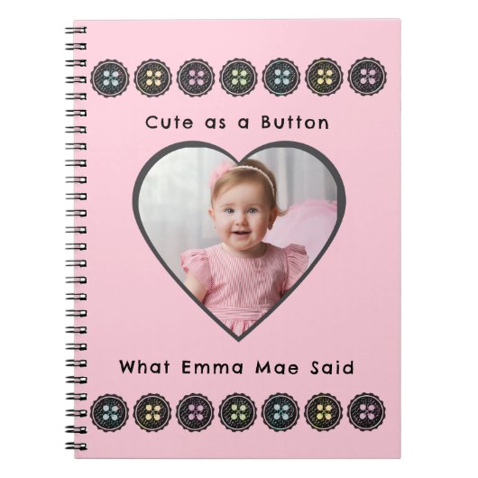 Schattige als een Button Pink Baby Memories Journa Notitieboek (Voorkant)