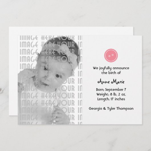 Schattige als een Button (Roze) Aankondiging (Voorkant / Achterkant)