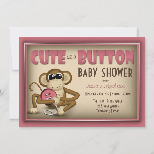 Schattige als een Button Roze Baby shower Uitnodig Kaart (Voorkant)