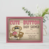 Schattige als een Button Roze Baby shower Uitnodig Kaart (Staand voorkant)
