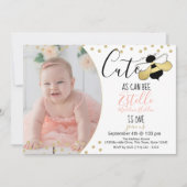 Schattige als kan Bee 1st Birthday Party Foto Kaart (Voorkant)