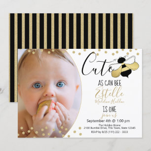 Schattige als kan Bee 1st Birthday Party Foto Kaart