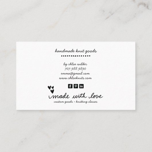 Schattige ambachtelijk breiwerk en breiinstructie visitekaartje (Achterkant)