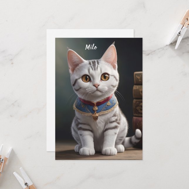 Schattige Amerikaans Korthaar Kitten met grote oge (Voorkant / Achterkant in situ)