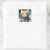 Schattige Amerikaanse astronaut Cat Vierkante Sticker (Tas)