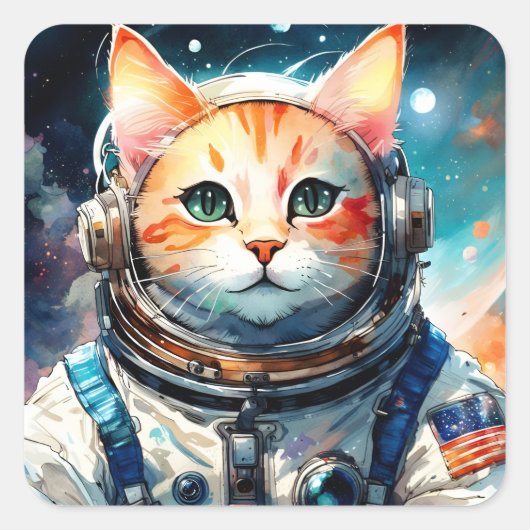 Schattige Amerikaanse astronaut Cat Vierkante Sticker (Voorkant)