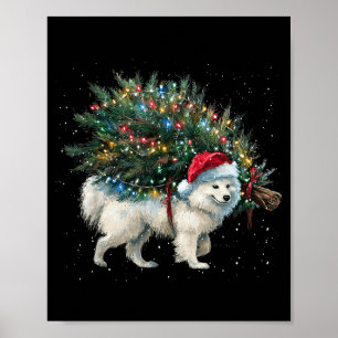 Schattige Amerikaanse Eskimo-hond in een kerstboom Poster