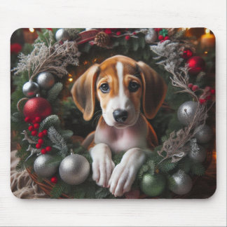 Schattige Amerikaanse Foxhound Puppy X-Mas Krans Muismat