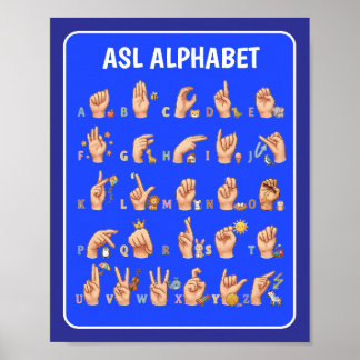 Schattige Amerikaanse Gebarentaal Alfabet Poster