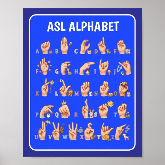 Schattige Amerikaanse Gebarentaal Alfabet Poster (Voorkant)