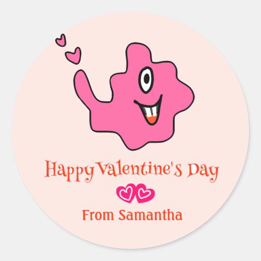 Schattige Amoebamonster Kinder Valentijn Ronde Sticker (Voorkant)