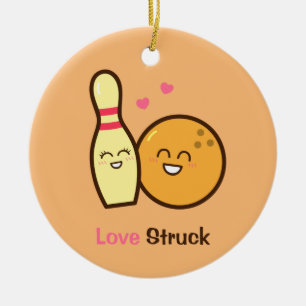 Schattige Amusante Bowlingbal en Prikkelende Liefd Keramisch Ornament
