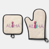 Schattige anananas Aloha Hawaiian Ovenwant & Pannenlap Set (Voorkant)