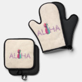 Schattige anananas Aloha Hawaiian Ovenwant & Pannenlap Set (Voorkant / Achterkant)