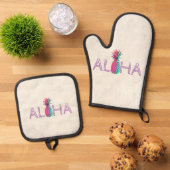 Schattige anananas Aloha Hawaiian Ovenwant & Pannenlap Set (Top down)