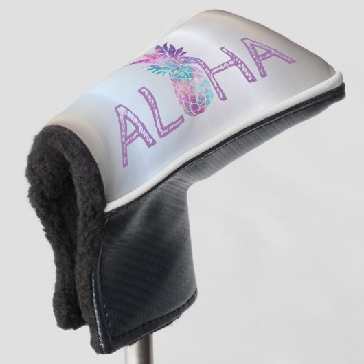 Schattige anananas Aloha Hawaiian, zilver Golfheadcover (3/4 voorkant)