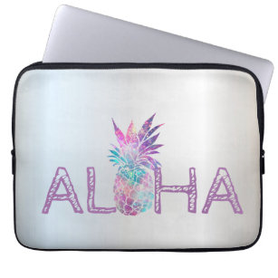 Schattige anananas Aloha Hawaiian, zilver Laptop Sleeve