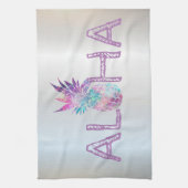 Schattige anananas Aloha Hawaiian, zilver Theedoek (Verticaal)