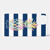 Schattige anananas, marineblauw, gepersonaliseerd Case-Mate iPhone case (Achterkant (horizontaal))